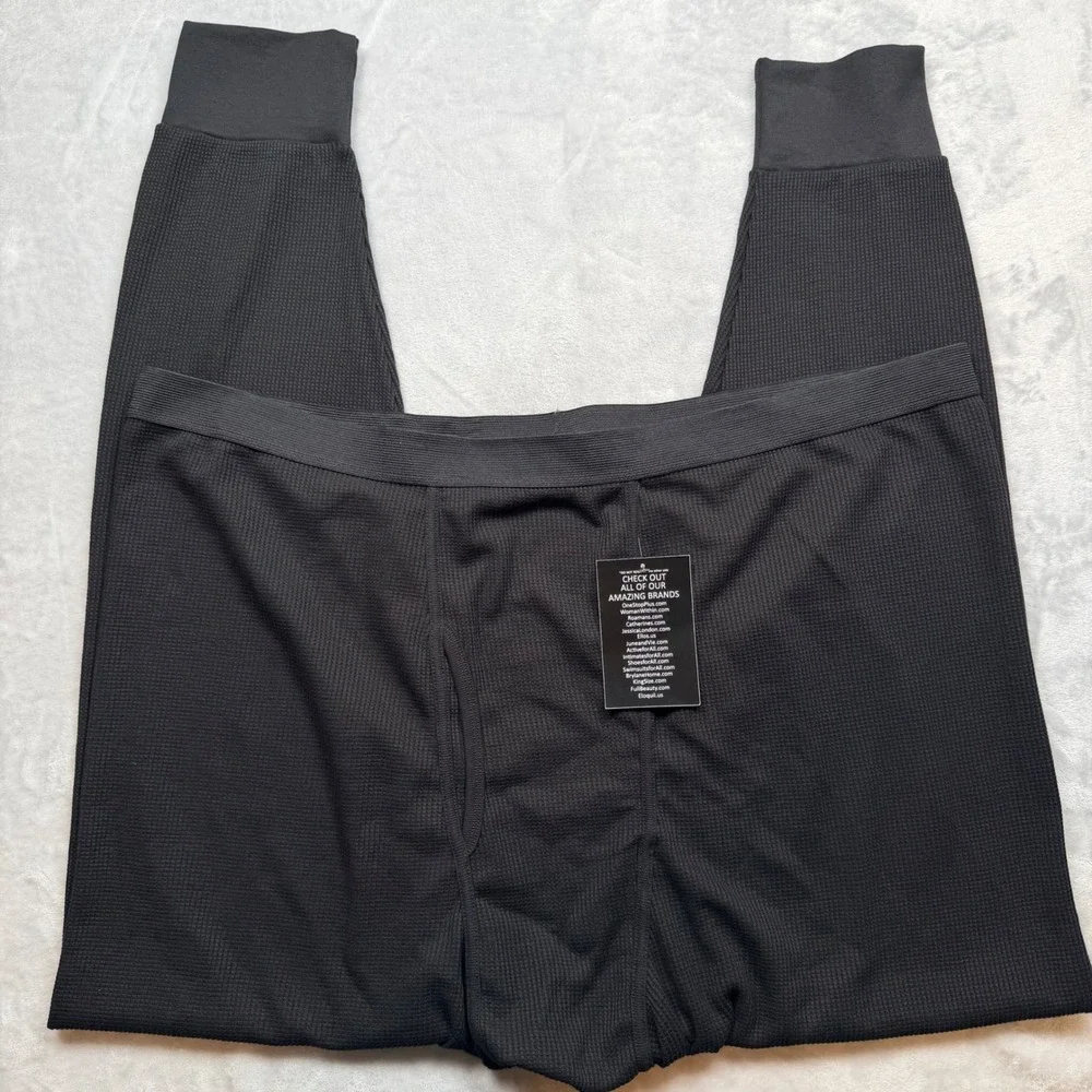 KingSize Mens 4XL Big Heavyweight Waffle Knit Thermal Long John Pants Black